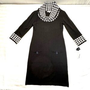 Studio one hounds tooth cowl neck sweater dress size small black and white